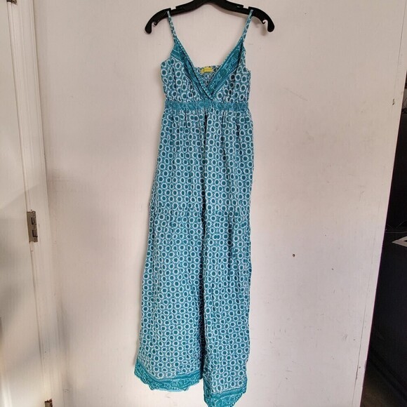 Jack Rogers Teal Blue Paisley Strappy V Neck Maxi Sun Dress Size Small - Picture 1 of 12